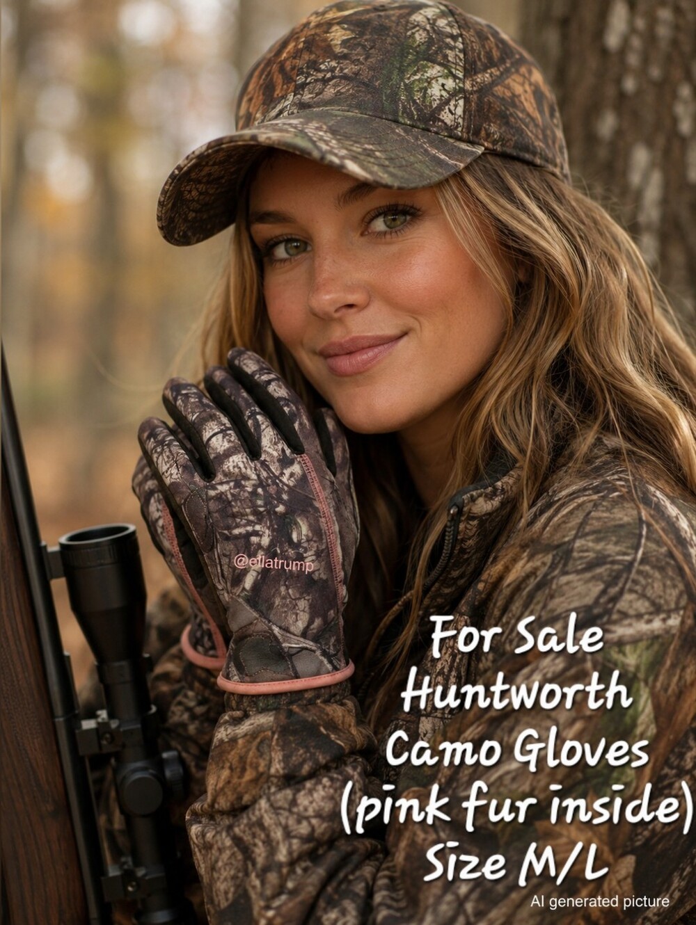 Huntworth Camo Women's Gloves MLWith Pink Fur Inside